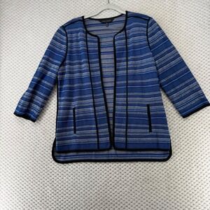 Ming Wang Knit Jacket Open‎ Front Striped 3/4 Sleeve Career Blazer Church Classy